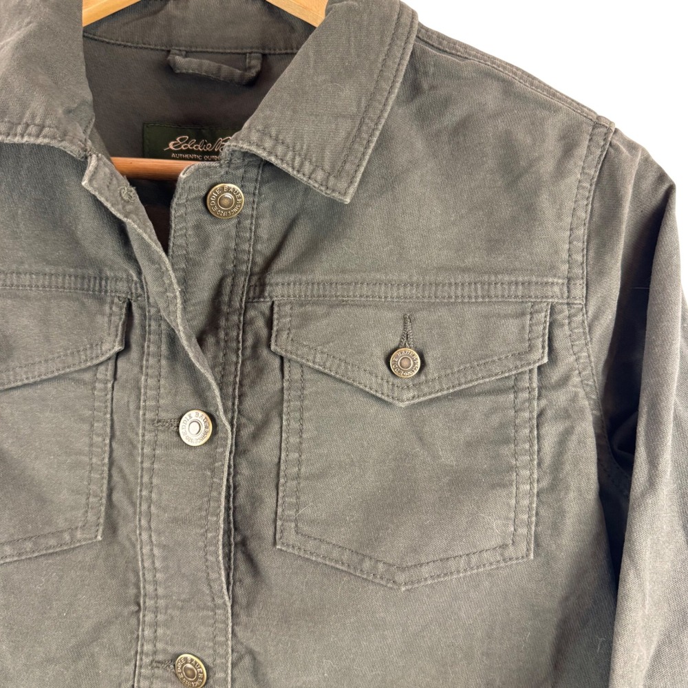 Eddie Bauer Field Jacket Womens S Grey Olive Green Utility Cotton Spandex 0177‎